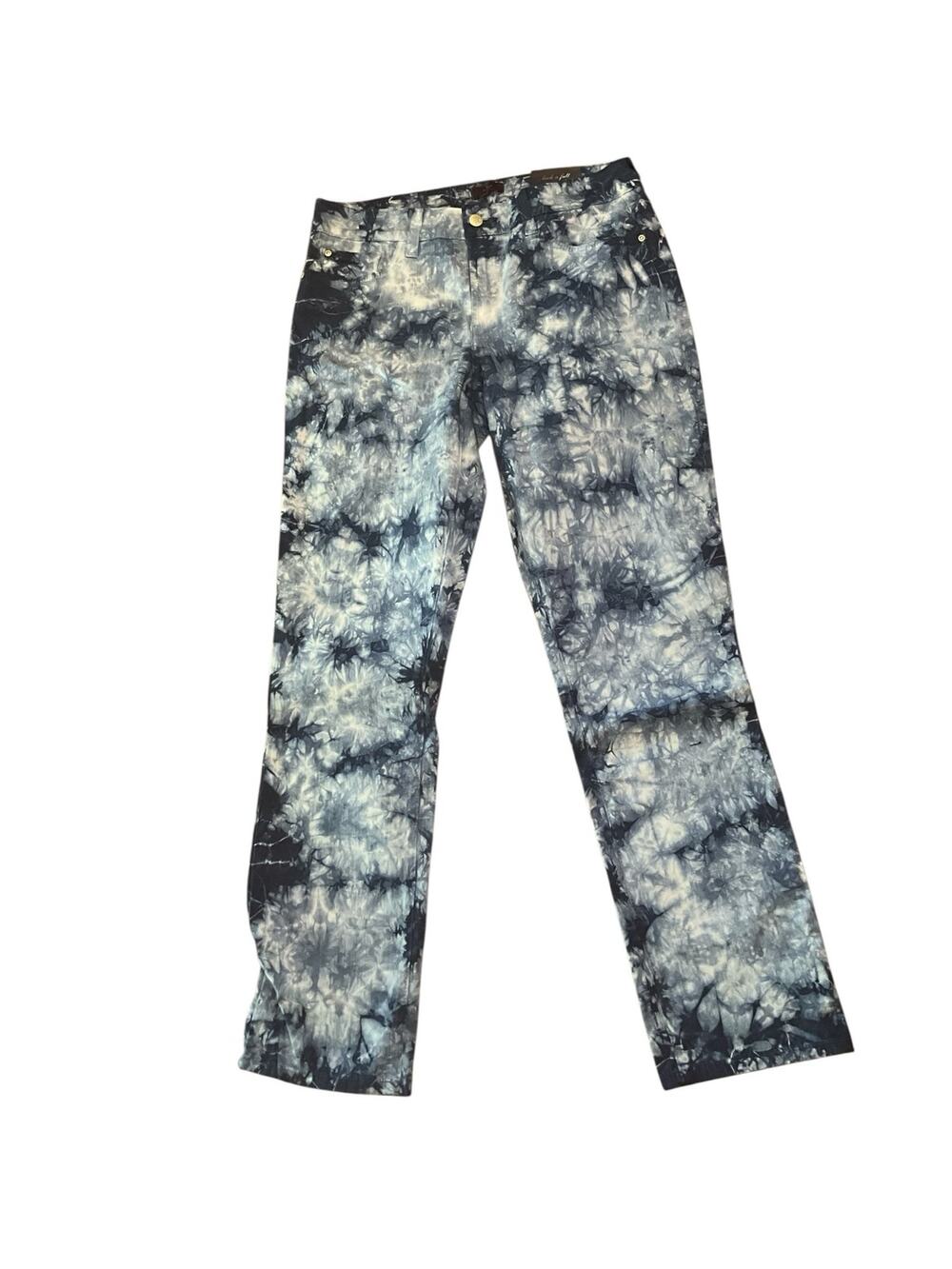 NYDJ Jeans Women's 8 Multicolor Denim Tie Dye Flat Front Relaxed Fit Streetwear
